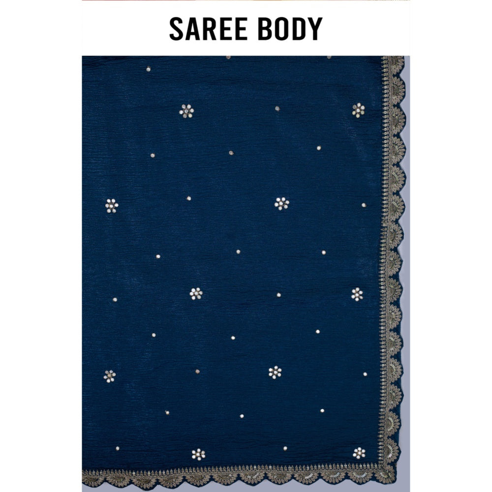 Aparnaa Blue Crushed Embroidered Sequined Saree with Unstitched Blouse