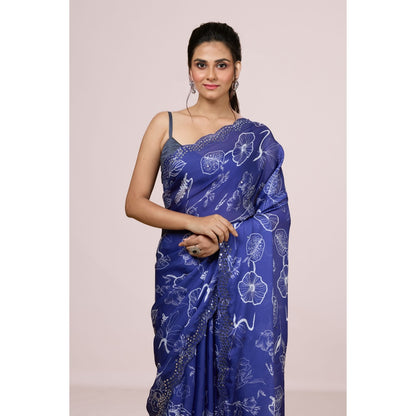 Aparnaa Purple Traditional Floral Design Saree with Unstitched Blouse