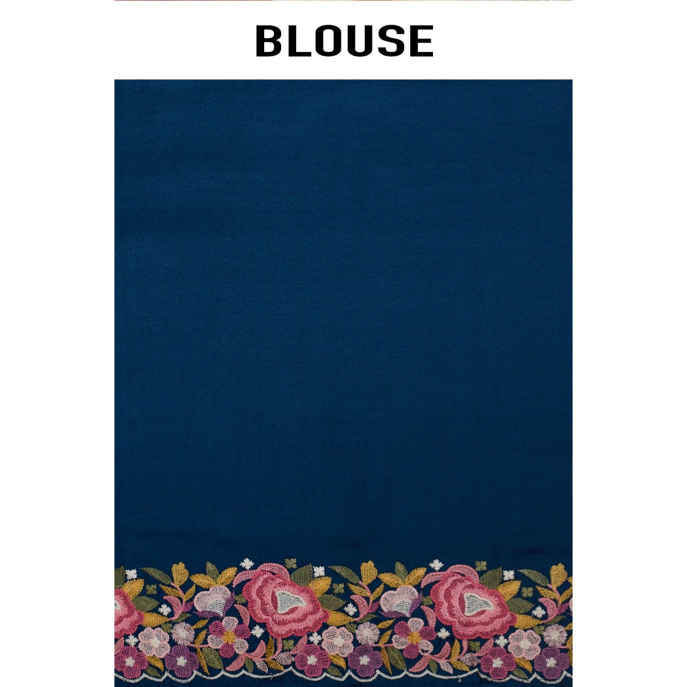 Aparnaa Deep Blue Floral Tussar Silk Saree with Unstitched Blouse