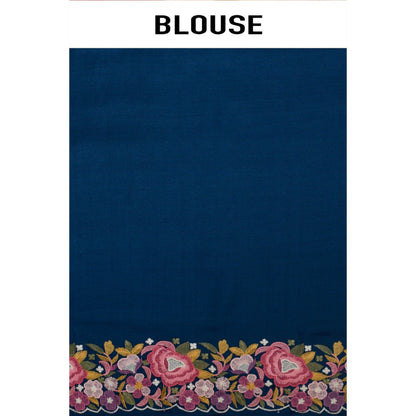 Aparnaa Deep Blue Floral Tussar Silk Saree with Unstitched Blouse