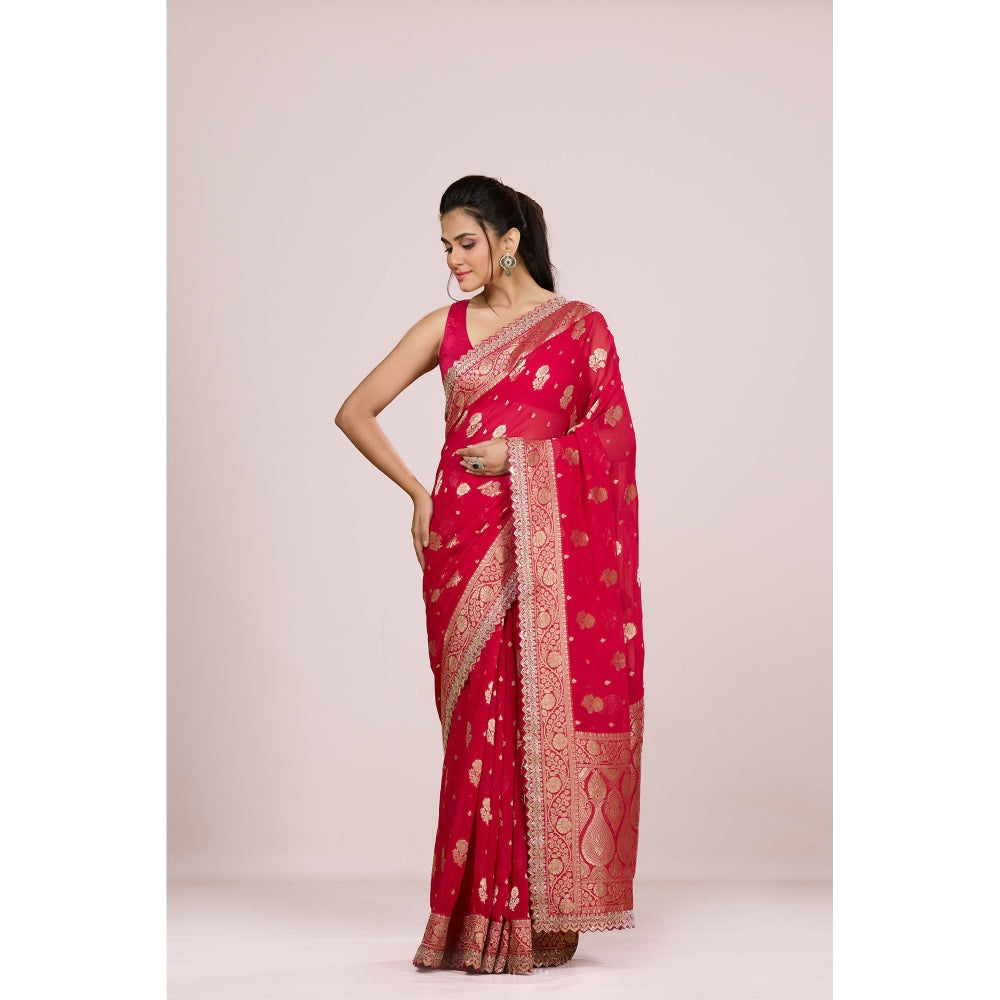 Aparnaa Red Georgette Zari Weaving Khadi Saree with Unstitched Blouse