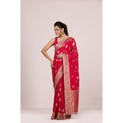 Aparnaa Red Georgette Zari Weaving Khadi Saree with Unstitched Blouse