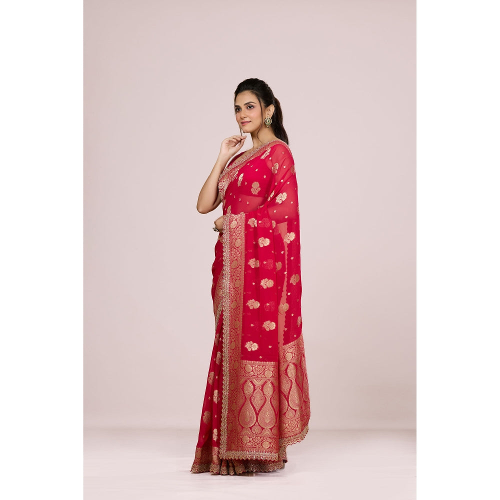 Aparnaa Red Georgette Zari Weaving Khadi Saree with Unstitched Blouse