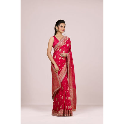 Aparnaa Red Georgette Zari Weaving Khadi Saree with Unstitched Blouse