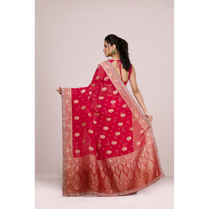 Aparnaa Red Georgette Zari Weaving Khadi Saree with Unstitched Blouse