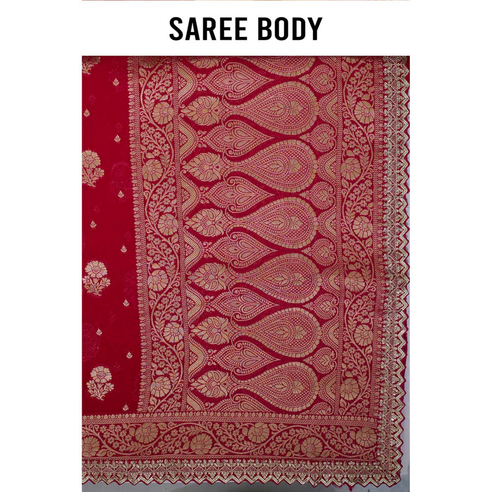 Aparnaa Red Georgette Zari Weaving Khadi Saree with Unstitched Blouse