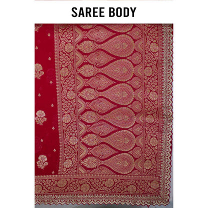 Aparnaa Red Georgette Zari Weaving Khadi Saree with Unstitched Blouse