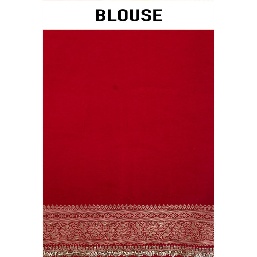 Aparnaa Red Georgette Zari Weaving Khadi Saree with Unstitched Blouse
