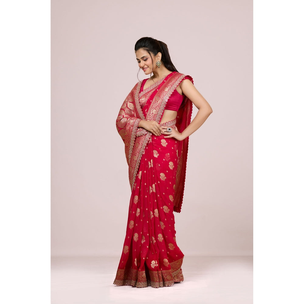 Aparnaa Red Georgette Zari Weaving Khadi Saree with Unstitched Blouse