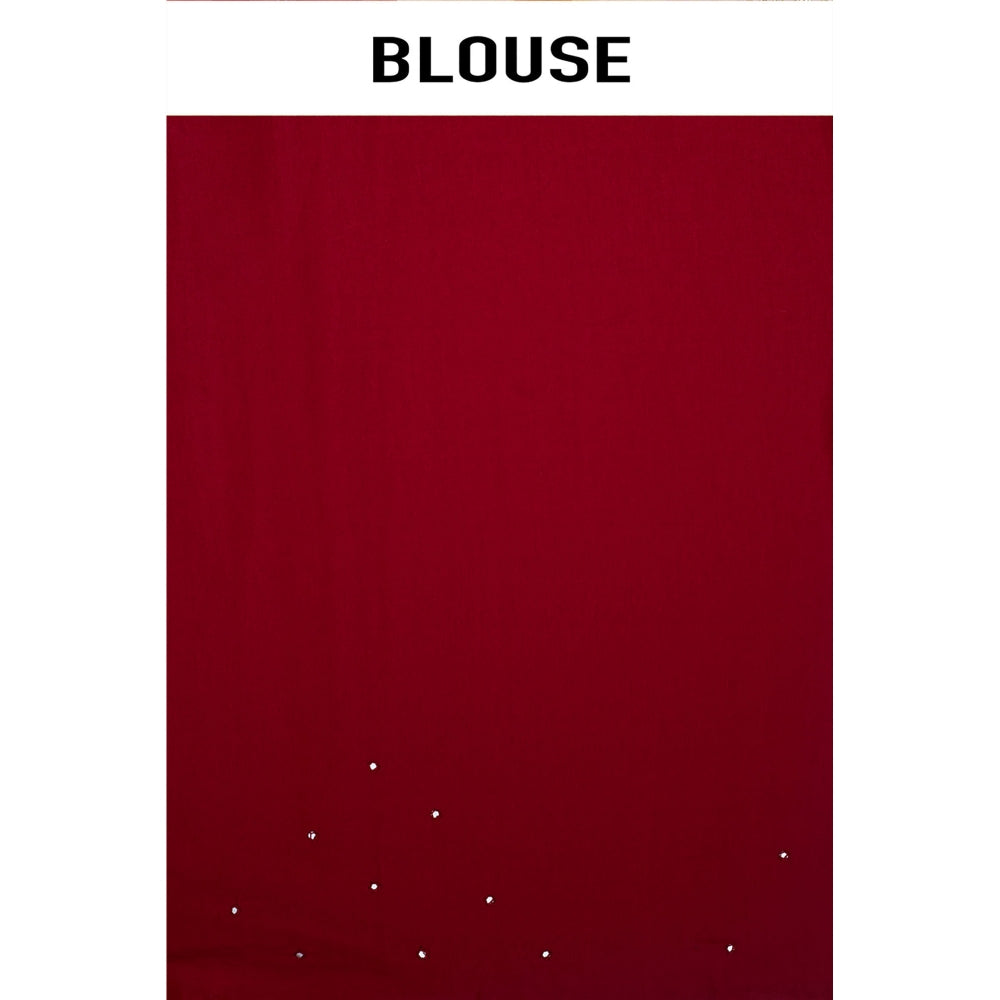 Aparnaa Red Lotus Embroidery On Pallu Tussar Silk Saree with Unstitched Blouse