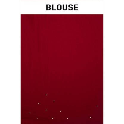 Aparnaa Red Lotus Embroidery On Pallu Tussar Silk Saree with Unstitched Blouse