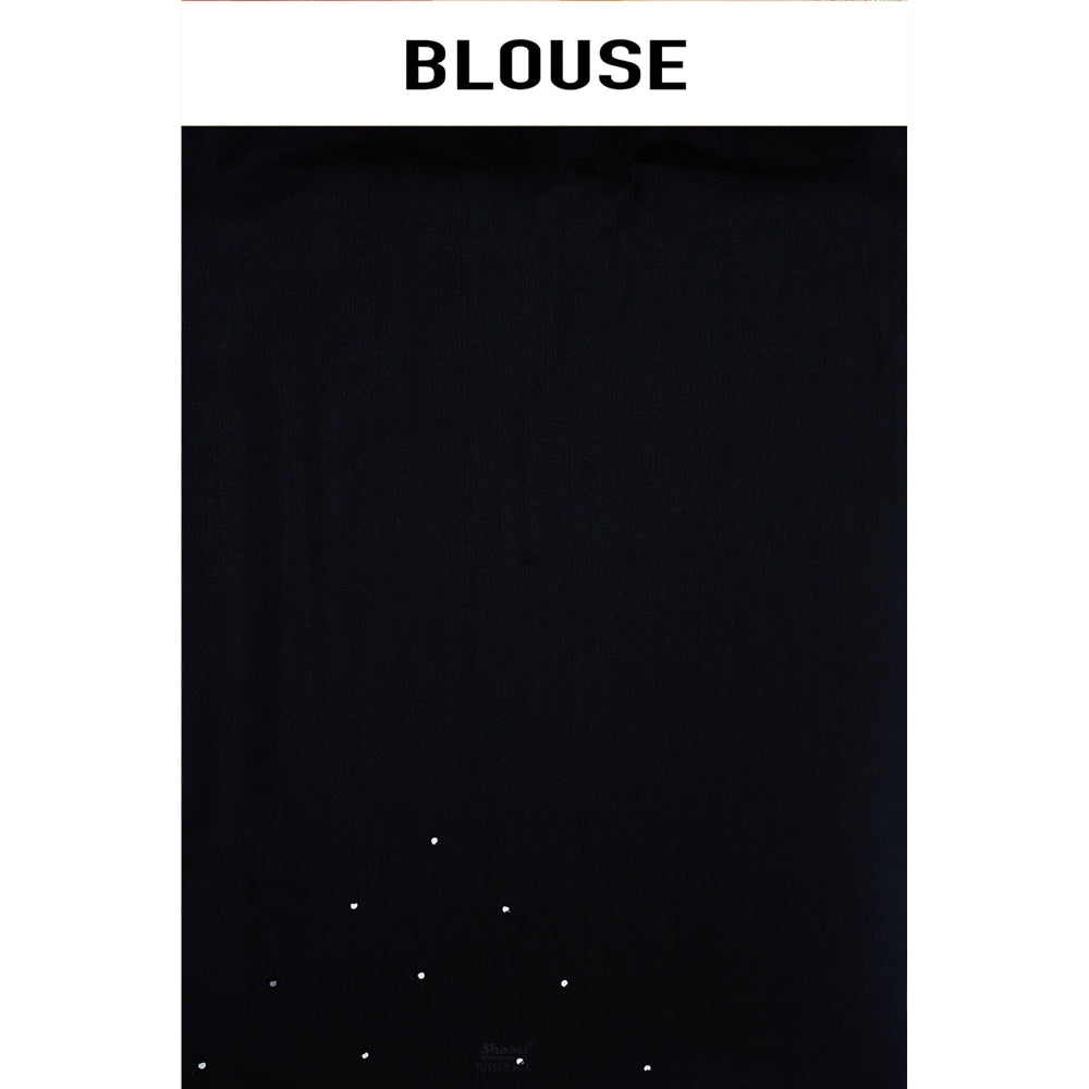 Aparnaa Black Lotus Embroidery On Pallu Tussar Silk Saree with Unstitched Blouse