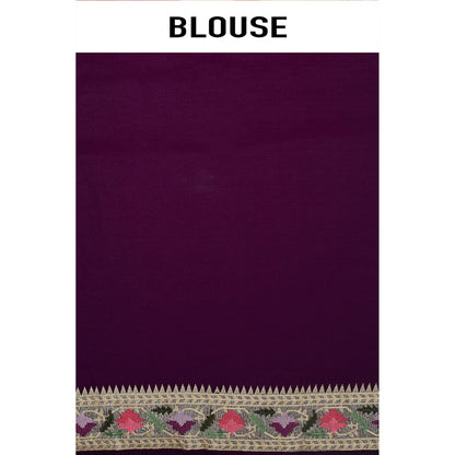 Aparnaa Purple Tussar Silk Floral Embroidered Saree with Unstitched Blouse