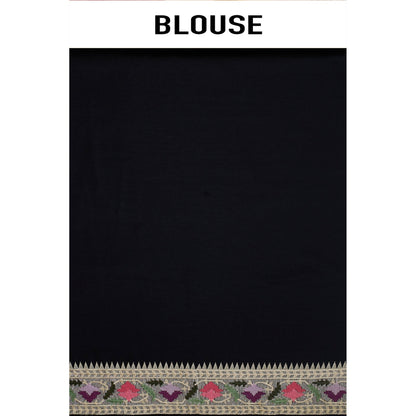 Aparnaa Black Tussar Silk Floral Embroidered Saree with Unstitched Blouse