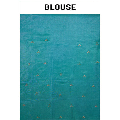 Aparnaa Sky Blue Striped Embroidered Border Organza Saree with Unstitched Blouse