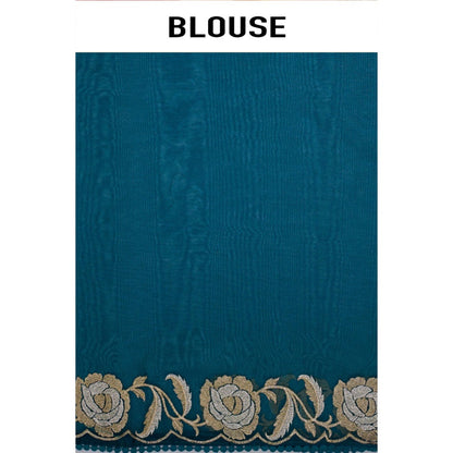 Aparnaa Teal Blue Paper Tissue Saree with Unstitched Blouse