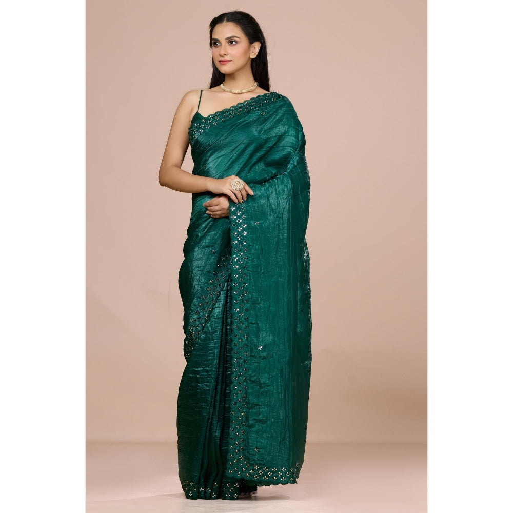 Aparnaa Onyx Green Fancy Crush Saree with Unstitched Blouse