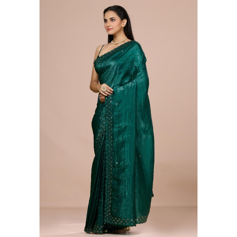 Aparnaa Onyx Green Fancy Crush Saree with Unstitched Blouse