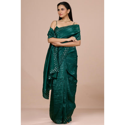 Aparnaa Onyx Green Fancy Crush Saree with Unstitched Blouse