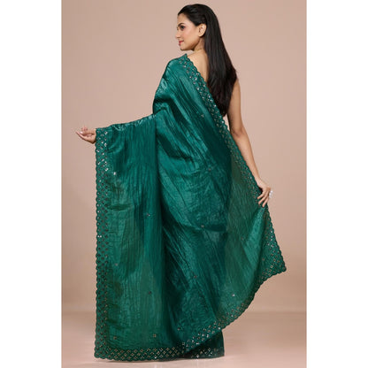 Aparnaa Onyx Green Fancy Crush Saree with Unstitched Blouse