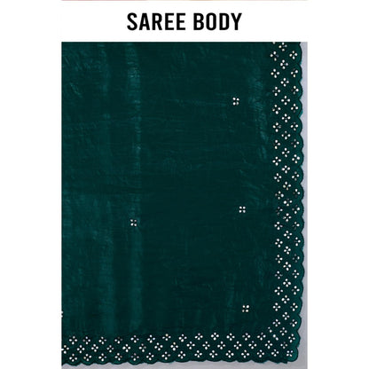 Aparnaa Onyx Green Fancy Crush Saree with Unstitched Blouse