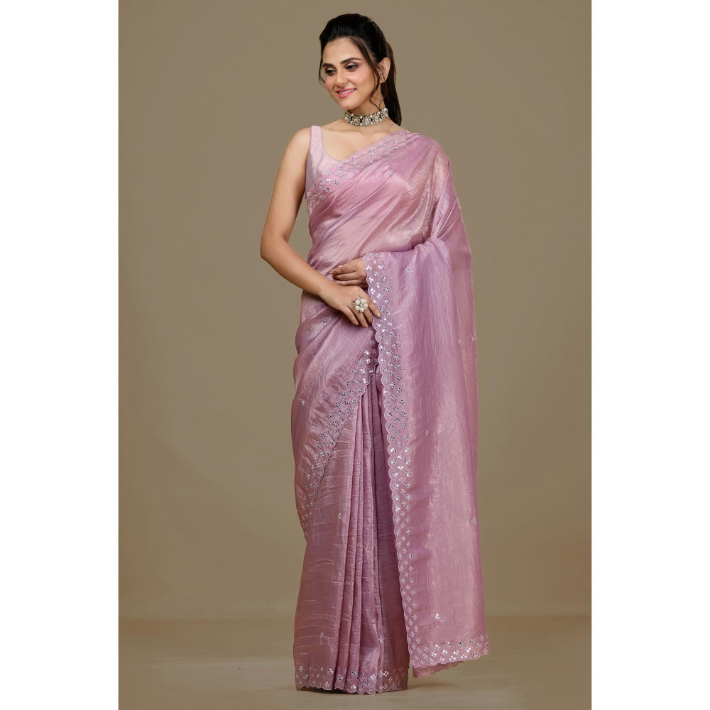 Aparnaa Lavender Fancy Crush Saree with Unstitched Blouse