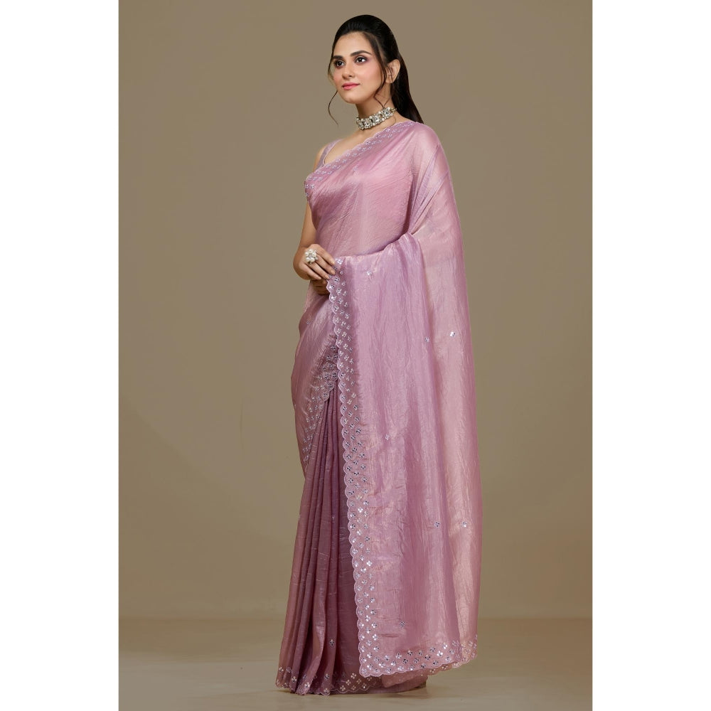 Aparnaa Lavender Fancy Crush Saree with Unstitched Blouse