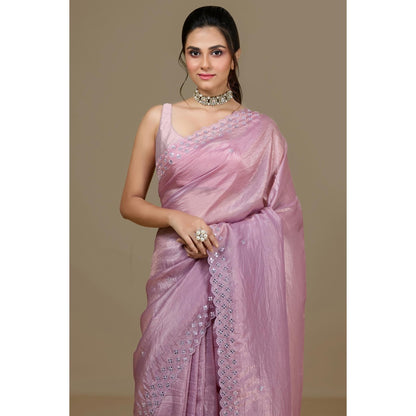 Aparnaa Lavender Fancy Crush Saree with Unstitched Blouse