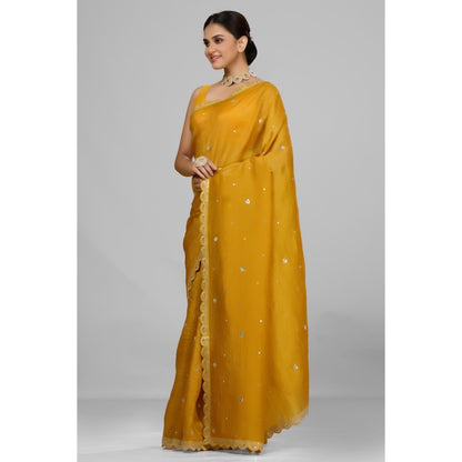 Aparnaa Mustard Crushed Saree with Unstitched Blouse