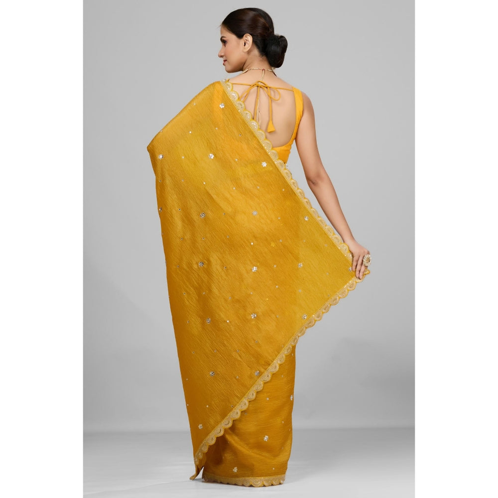 Aparnaa Mustard Crushed Saree with Unstitched Blouse