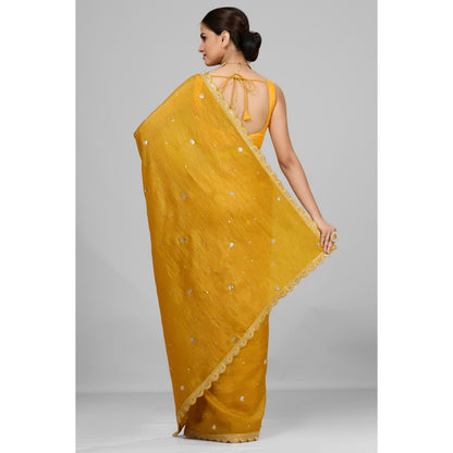 Aparnaa Mustard Crushed Saree with Unstitched Blouse