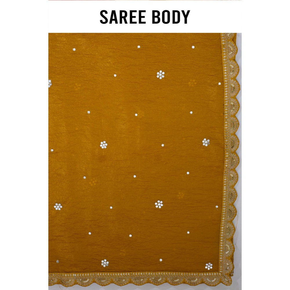 Aparnaa Mustard Crushed Saree with Unstitched Blouse