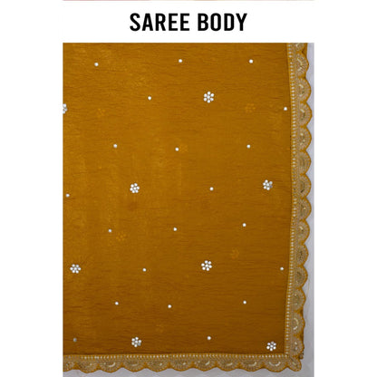 Aparnaa Mustard Crushed Saree with Unstitched Blouse