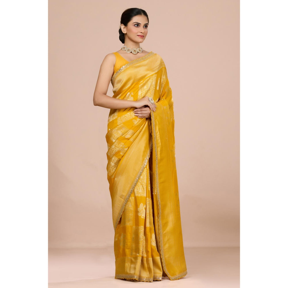 Aparnaa Sunlit Yellow Dola Khadi Saree with Unstitched Blouse