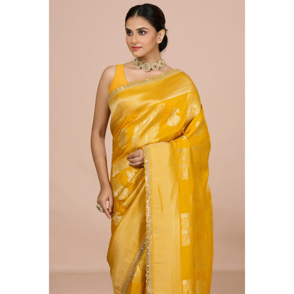Aparnaa Sunlit Yellow Dola Khadi Saree with Unstitched Blouse