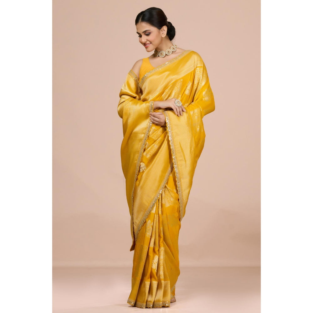 Aparnaa Sunlit Yellow Dola Khadi Saree with Unstitched Blouse