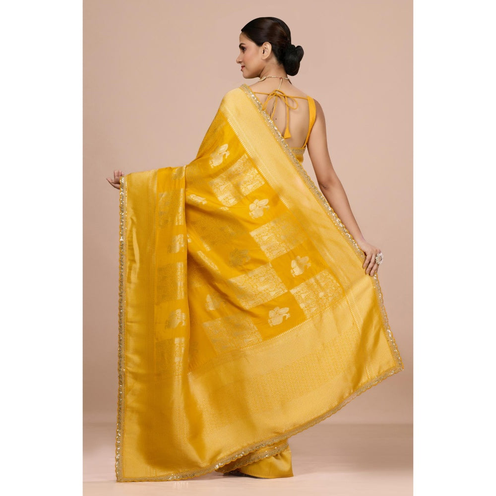 Aparnaa Sunlit Yellow Dola Khadi Saree with Unstitched Blouse