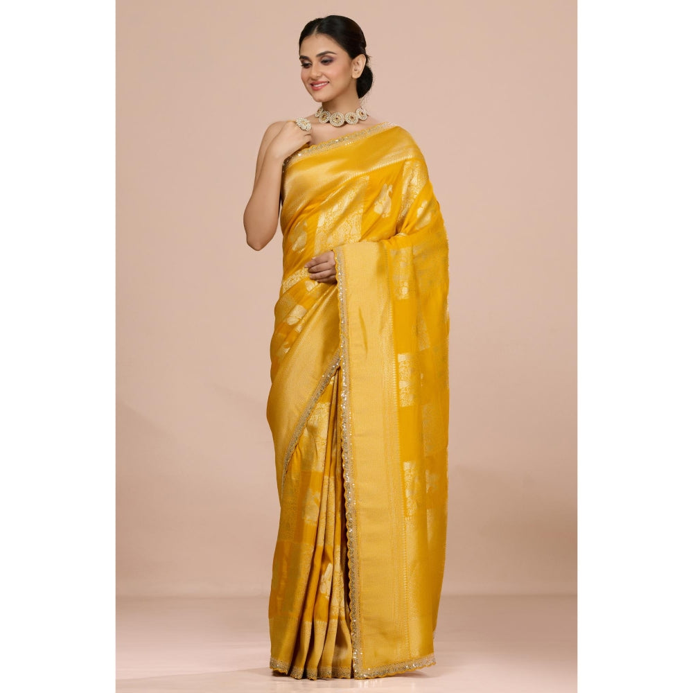 Aparnaa Sunlit Yellow Dola Khadi Saree with Unstitched Blouse