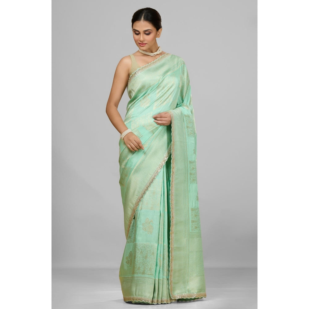 Aparnaa Mint Green Dola Khadi Saree with Unstitched Blouse