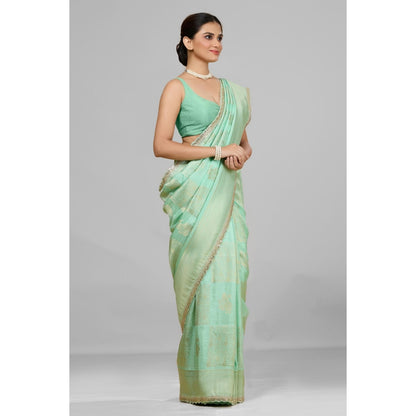 Aparnaa Mint Green Dola Khadi Saree with Unstitched Blouse