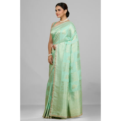Aparnaa Mint Green Dola Khadi Saree with Unstitched Blouse