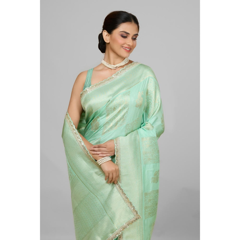 Aparnaa Mint Green Dola Khadi Saree with Unstitched Blouse