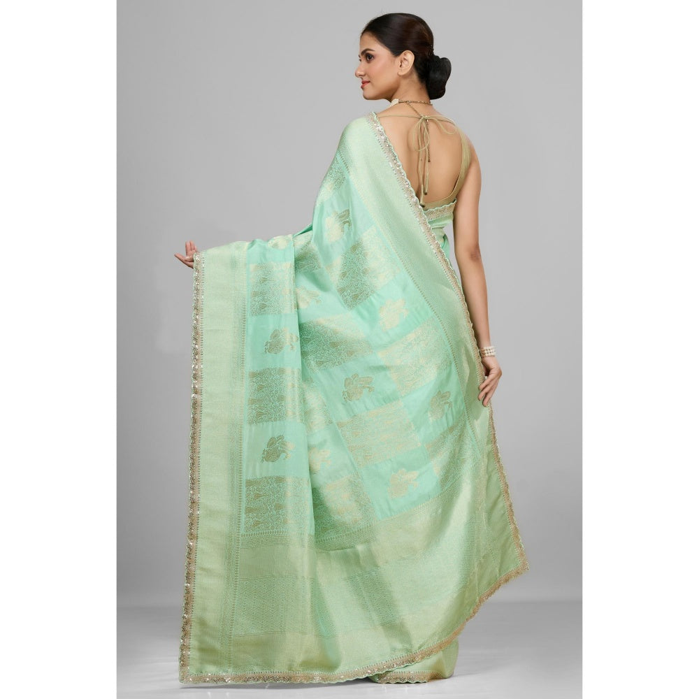 Aparnaa Mint Green Dola Khadi Saree with Unstitched Blouse