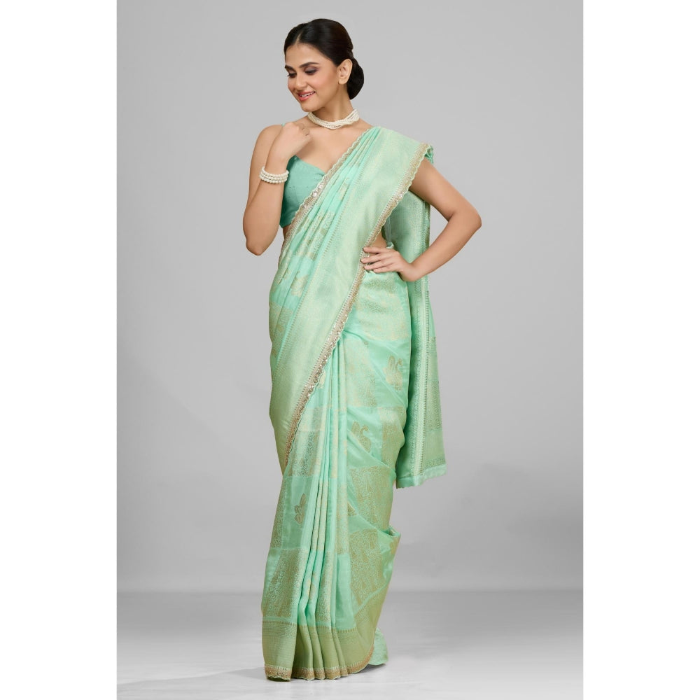 Aparnaa Mint Green Dola Khadi Saree with Unstitched Blouse