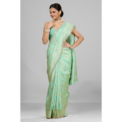 Aparnaa Mint Green Dola Khadi Saree with Unstitched Blouse