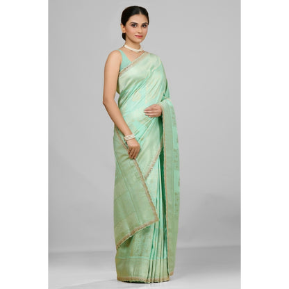 Aparnaa Mint Green Dola Khadi Saree with Unstitched Blouse