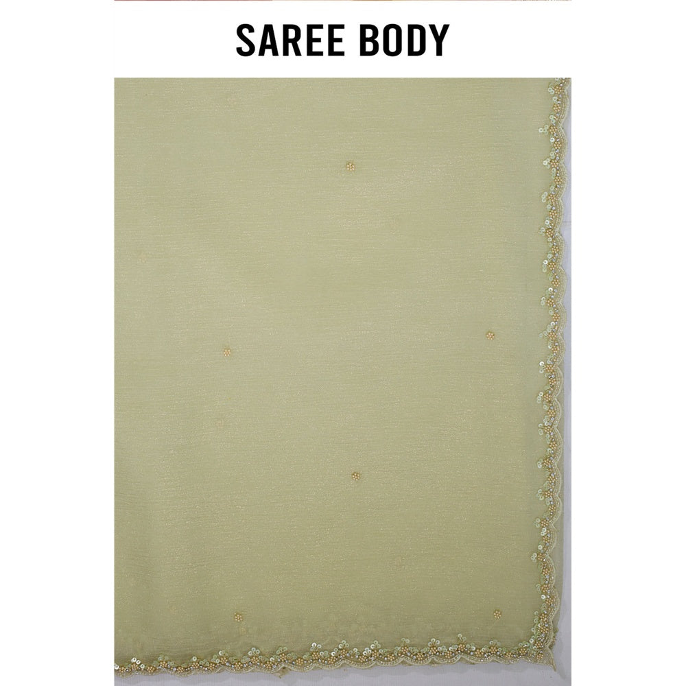 Aparnaa Elegant Foil Crush Handwork Soft Green Saree and Unstitched Blouse