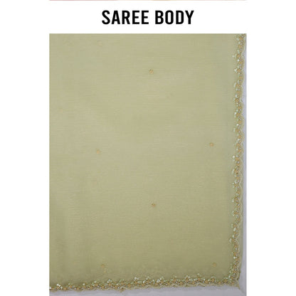 Aparnaa Elegant Foil Crush Handwork Soft Green Saree and Unstitched Blouse