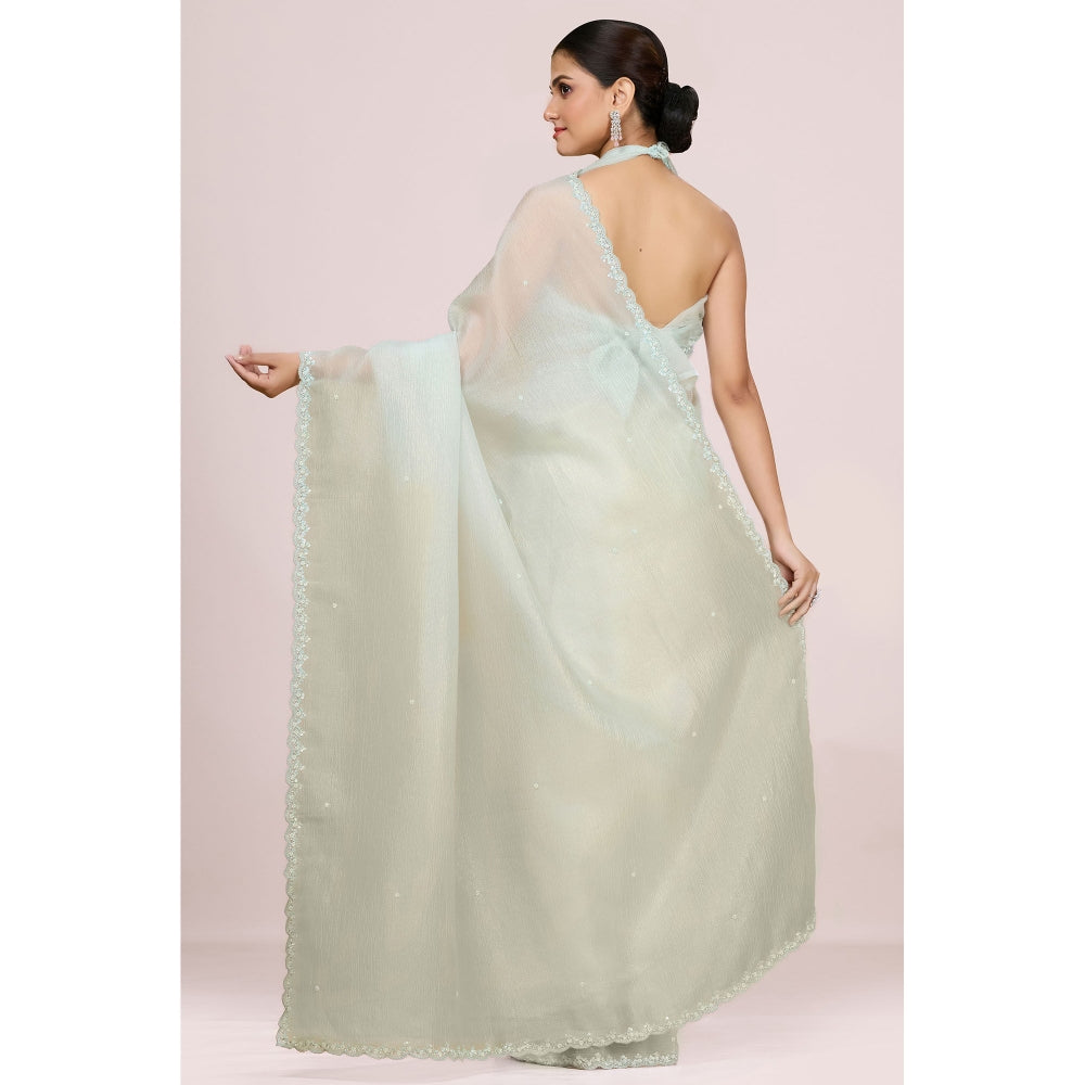 Aparnaa Pastel Blue Foil Crush Handwork Saree and Unstitched Blouse