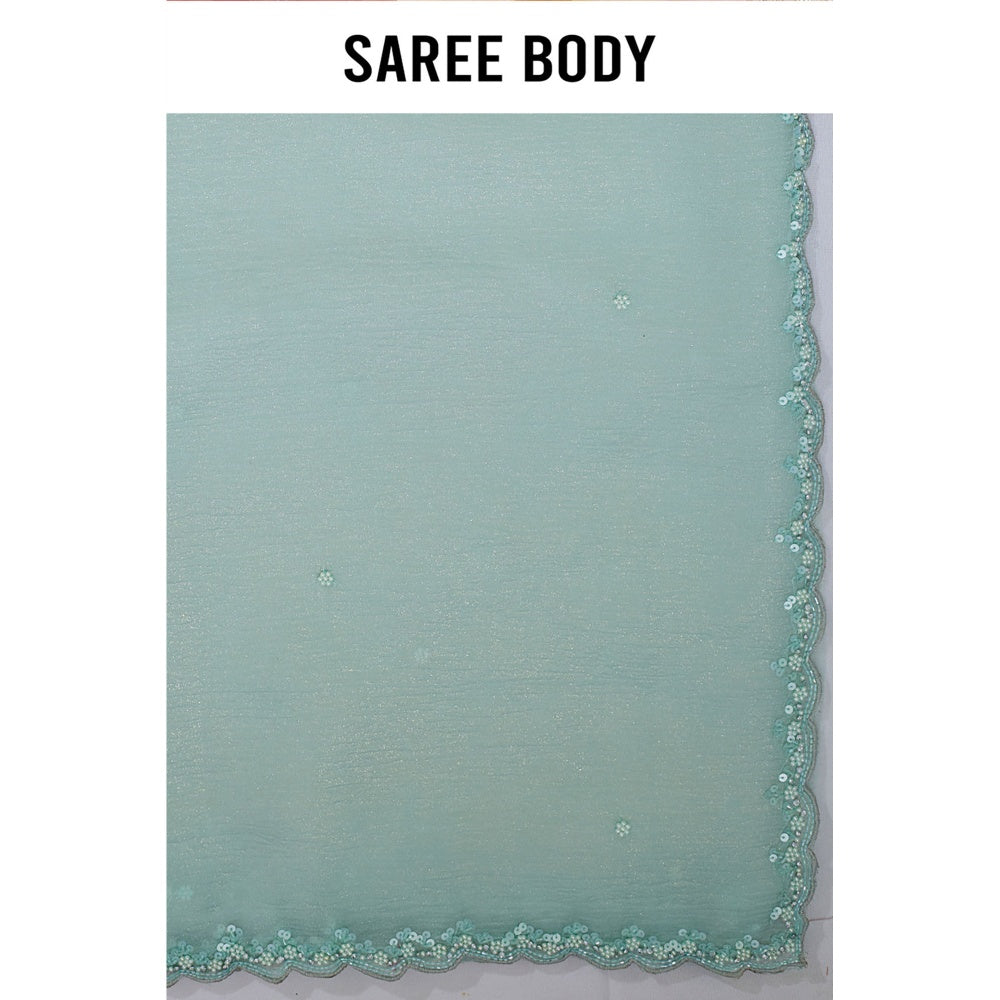 Aparnaa Pastel Blue Foil Crush Handwork Saree and Unstitched Blouse